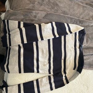 Tommy Hilfiger Navy and Cream Striped Crewneck Sweater